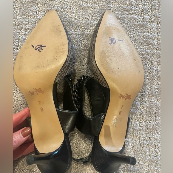 Coach Garland Snake Print Chain Detail Slingback Kitten Heel, Black-Brown, 7B - Picture 6 of 15